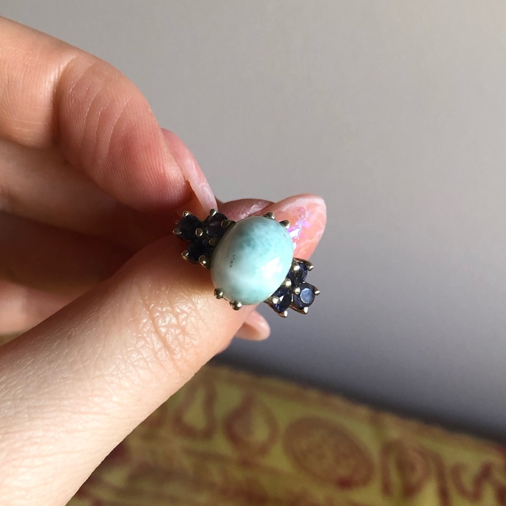 Larimar & purple topaz ring